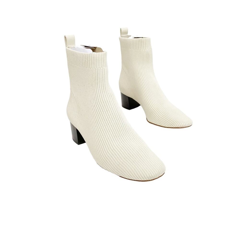 EVERLANE The Day Glove Ribbed Round Toe Pull On Sock Boot in Bone